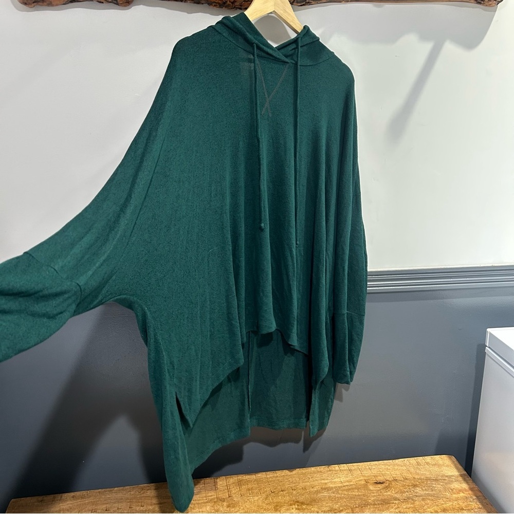 Plus Size Forest Green Hooded Flowy Sweater Top